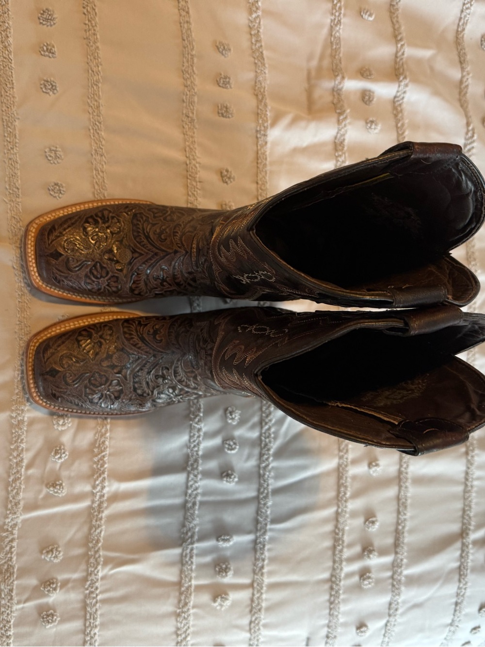 Embossed Brown Floral Tooled Western Boots - Picture 2 of 4